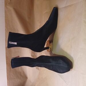 ZARA Black satin kitten heel ankle boots size 9